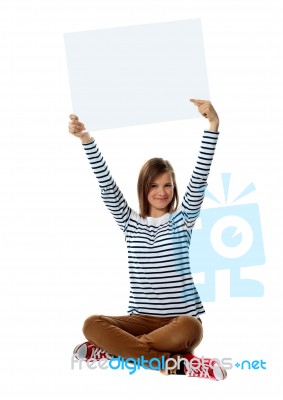 Girl Posing With Blank White Board Stock Photo