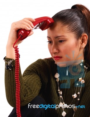 Girl Receiving Distressing Call Stock Photo