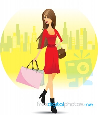 Girl Shopping In City Stock Image