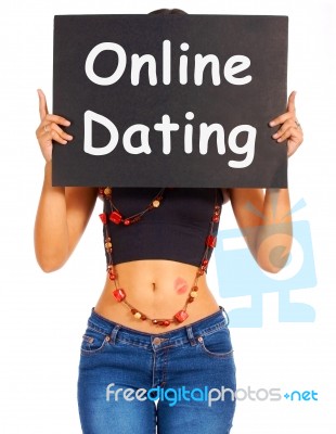 Girl Showing Online Dating Board Stock Photo