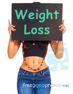 Girl Showing Weight Loss Sign Stock Photo