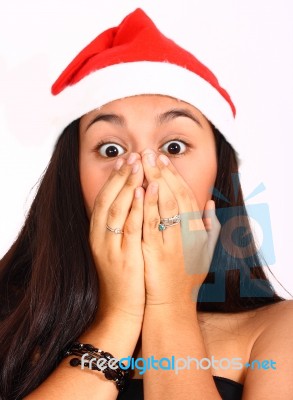 Girl Surprised At Christmas Stock Photo