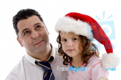 Girl Wearing Christmas Hat Stock Photo