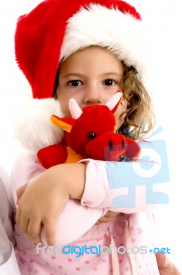Girl Wearing Santa Hat Stock Photo