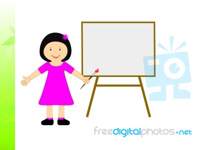 Girl With Brush Shows Child Creativity Or Painting Homework Stock Image