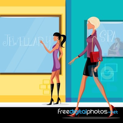 Girls Are Shopping Stock Image