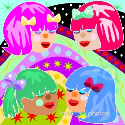 Girls With Colorful Hair Stock Image