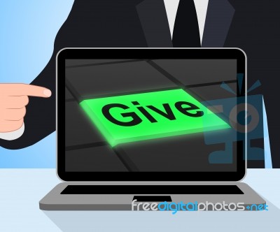 Give Button Displays Bestowed Allot Or Grant Stock Image