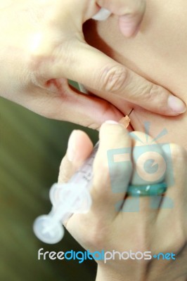 Giving Flu Shot From Needle Stock Photo