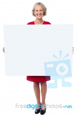 Glamorous Woman Holding Blank Ad Board Stock Photo