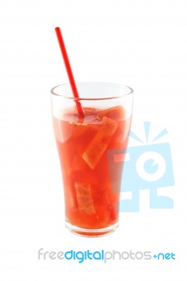 Glass Of Watermelon Juice On White Background Stock Photo