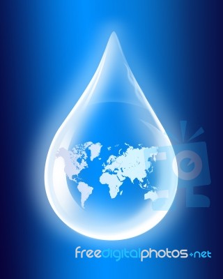 Globe In A Drop On Blue Background Stock Photo