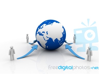 Globe, People And Arrows. Social Media. Communication Concept Stock Image