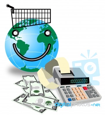 Globe Shopping Calculator Money Retro Stock Image