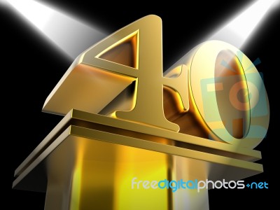 Golden Forty On Pedestal Shows Shiny Prizes And Awards Stock Image