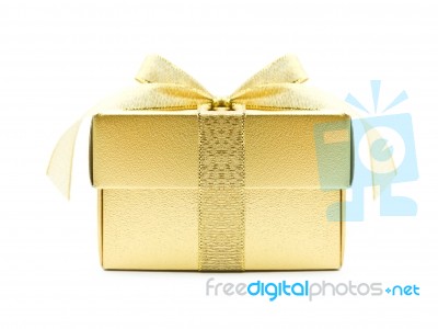 Golden Gift Box On White Stock Photo