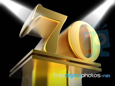 Golden Seventy On Pedestal Means Honourable Mention Or Excellenc… Stock Image