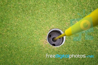 Golf Hole Flag On A Field Stock Photo
