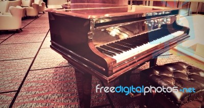Grand Piano At Hotel Bar Area Stock Photo