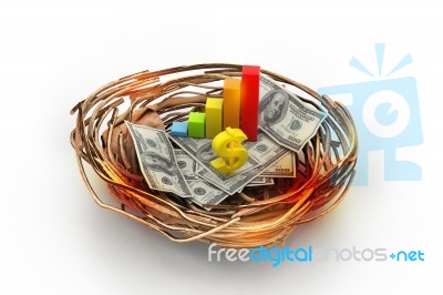 Graph And Money In Nest Stock Image