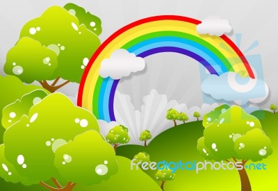 Grass With Sky And Rainbow Stock Image