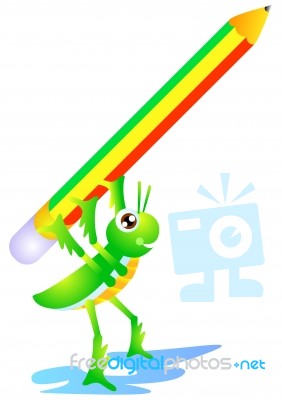 Grasshopper Lifting Pencil Stock Image