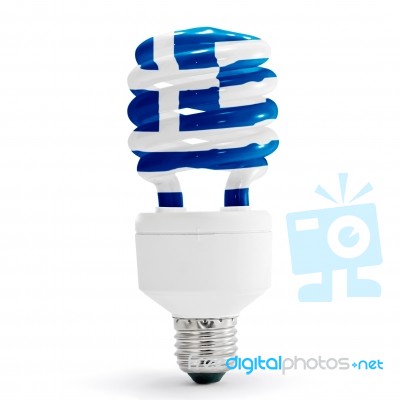 Greece Flag On Energy Saving Lamp Stock Photo