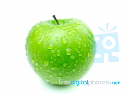 Green Apple With Condensation Stock Photo