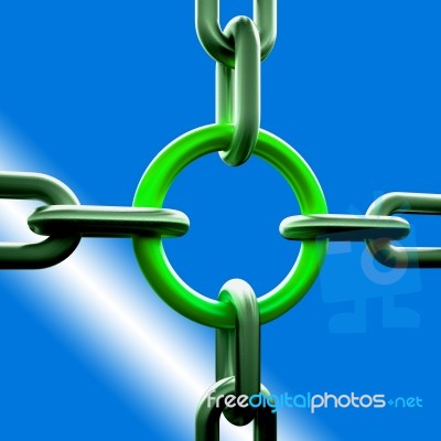 Green Chain Link Shows Strength Security Stock Image