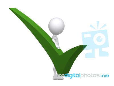 Green Check Mark With 3d Man Stock Photo