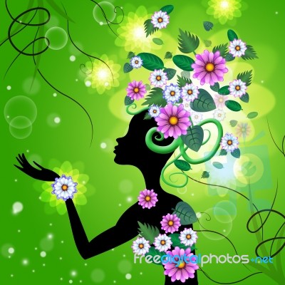 Green Flowers Means Hairdo Lady And Florals Stock Image