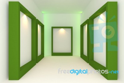 Green Frame In Gallery Stock Image