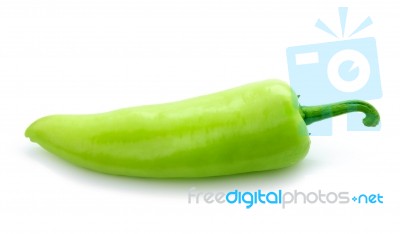 Green Hot Chili Pepper On White Stock Photo