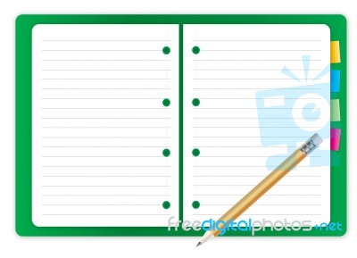 Green Notebook And Pencil Stock Image