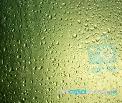 Green Water Drops On Glass  Stock Photo