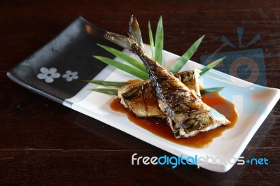 Grill Fish With Sauce Stock Photo