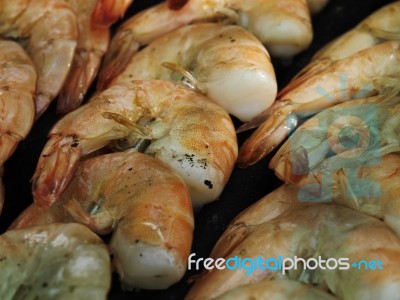 Grilling Shrimps Stock Photo