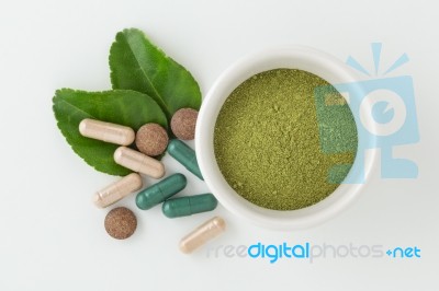 Ground Kaffir Lime Leaf Herbal Medicine Stock Photo