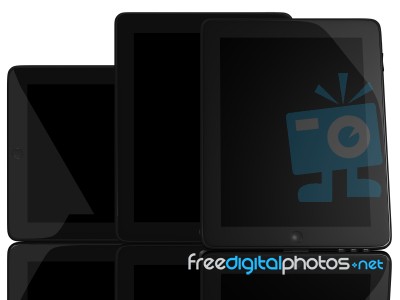 Group of black tablet computers Stock Photo