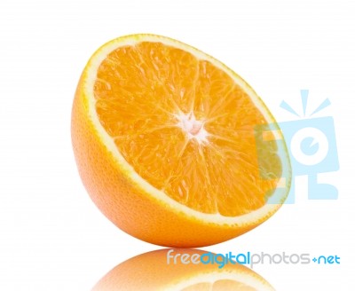 Half Orange Fruit On White Background Stock Photo