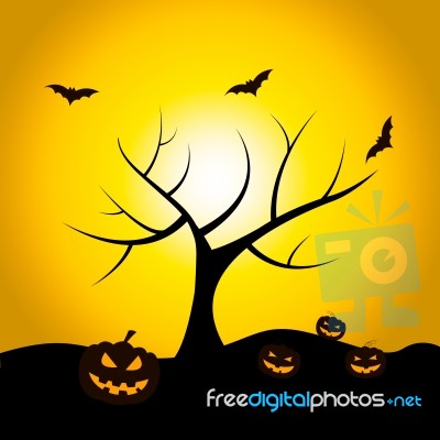 Halloween Tree Means Trick Or Treat And Bat Stock Image