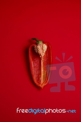 halved Red Peppers Stock Photo