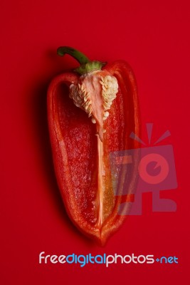 halved Red Peppers Stock Photo