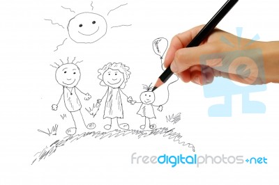 Hand Drawing A Family Stock Image