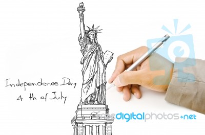 Hand Drawing Statue Of Liberty Stock Photo