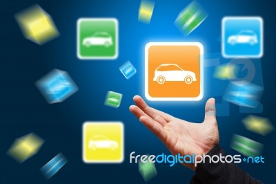 Hand Hold Car Icon  Stock Photo