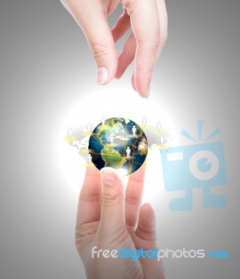 Hand Hold Earth Of Social Network Stock Photo