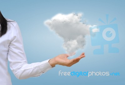 Hand Holding A Cloud Stock Photo