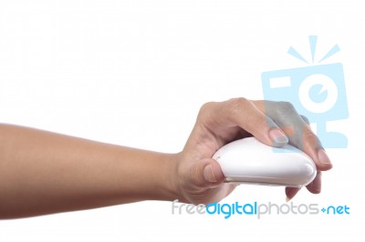 Hand Holding A Wireless Computer Mouse Stock Photo