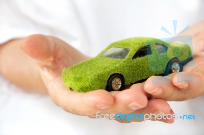 Hand Holding Eco Car Icon Stock Photo